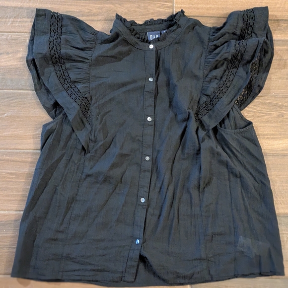 Black Ruffled Sleeve Top - Picture 1 of 4